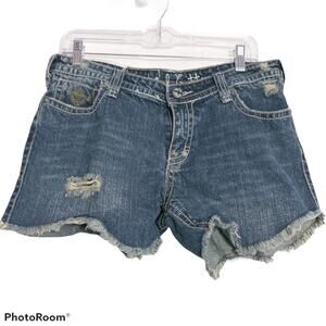Industrial Cotton Distressed Dark Denim Distressed Frayed Shorts Sz 11